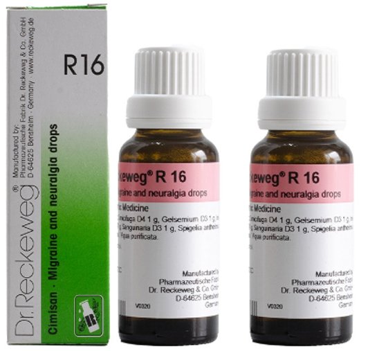 Dr. Reckeweg R16 Migraine and Neuralgia Drop | For Pain Relief  - 22 ml (Pack of 2)