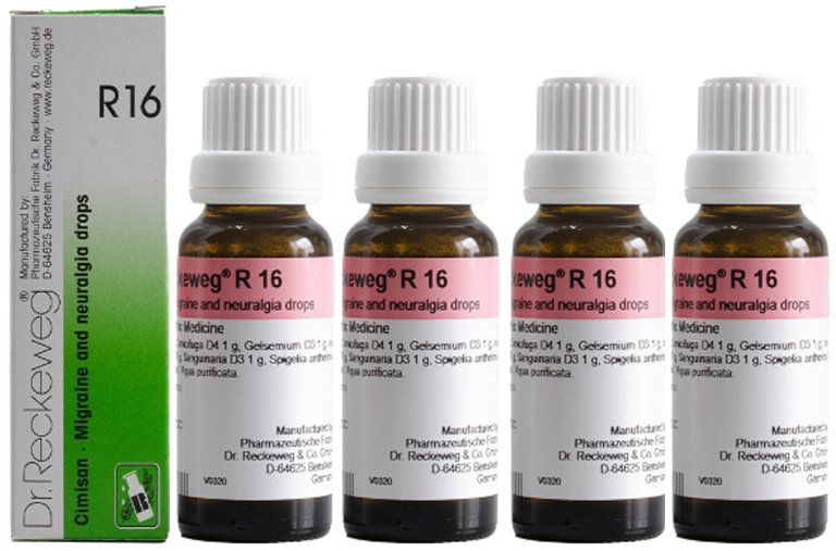 Dr. Reckeweg R16 Migraine and Neuralgia Drop | For Pain Relief  - 22 ml (Pack of 4)