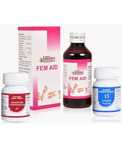 Bakson Female Pack Fem Aid Suspension Syrup + BCT # 15 Tablets + Magnesium phosphoricum 6x Tablets   (Combo Pack)